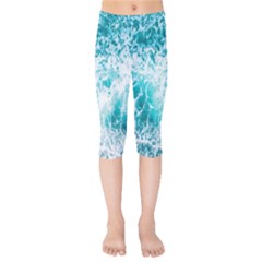 Tropical Blue Ocean Wave Kids  Capri Leggings  by Jack14