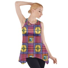 Pattern Geometric Colorful Lines Shapes Side Drop Tank Tunic by Jancukart