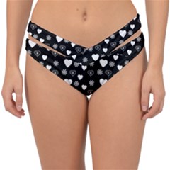 Hearts Snowflakes Black Background Double Strap Halter Bikini Bottoms by Jancukart