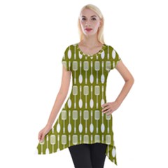 Olive Green Spatula Spoon Pattern Short Sleeve Side Drop Tunic by GardenOfOphir