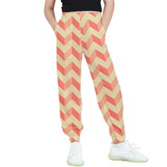 Modern Retro Chevron Patchwork Pattern Kids  Elastic Waist Pants by GardenOfOphir