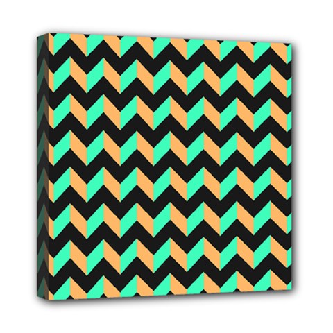 Modern Retro Chevron Patchwork Pattern Mini Canvas 8  X 8  (stretched) by GardenOfOphir