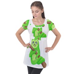 Sloth Branch Cartoon Fantasy Puff Sleeve Tunic Top by Semog4