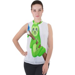 Sloth Branch Cartoon Fantasy Mock Neck Chiffon Sleeveless Top by Semog4