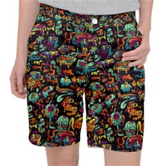 Cartoon Monster Pattern Abstract Background Women s Pocket Shorts by Semog4