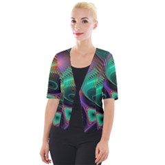 Circle Art 3d Artwork Graphics Vortex Colorful Digital Art Cropped Button Cardigan by Semog4