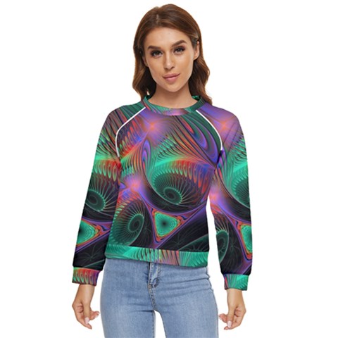 Circle Art 3d Artwork Graphics Vortex Colorful Digital Art Women s Long Sleeve Raglan Tee by Semog4