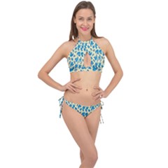 Rose-blue Cross Front Halter Bikini Set