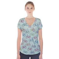 Bicycle Bikes Pattern Ride Wheel Cycle Icon Short Sleeve Front Detail Top by Jancukart