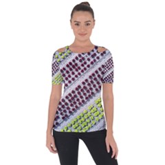 Field Agriculture Farm Stripes Diagonal Pattern Shoulder Cut Out Short Sleeve Top by Jancukart