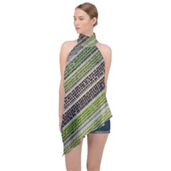 Field Agriculture Farm Stripes Diagonal Halter Asymmetric Satin Top by Jancukart
