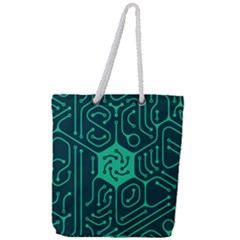 Circuit Hexagonal Geometric Pattern Background Green Full Print Rope Handle Tote (large) by Jancukart