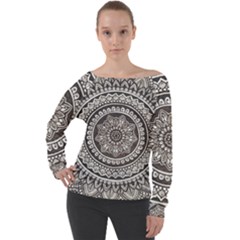 Mandala Circles Drawing Pattern Off Shoulder Long Sleeve Velour Top by Semog4