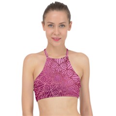 Pink Mandala Glitter Bohemian Girly Glitter Racer Front Bikini Top