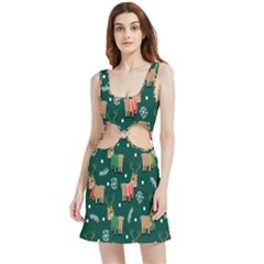 Cute Christmas Pattern Doodle Velour Cutout Dress