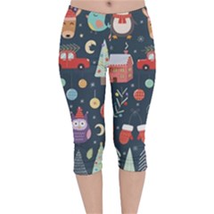 Vector Set Cute Christmas Elements Santa-penguin Deer Bear Fox Owl Trees Snowman Bird Angel More Velvet Capri Leggings  by Semog4