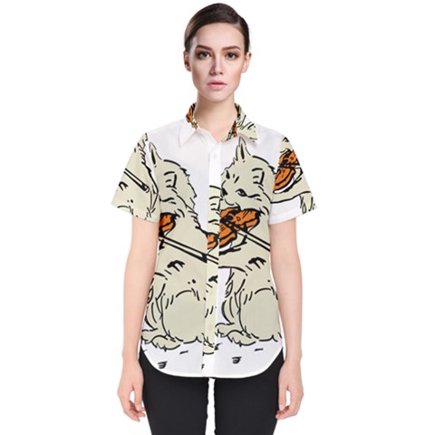 Cat Playing The Violin Art Women s Short Sleeve Shirt by oldshool
