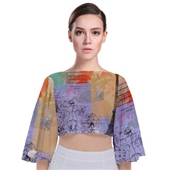 Scrapbook Paris Vintage France Tie Back Butterfly Sleeve Chiffon Top by Salman4z