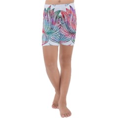 Lotus Feathers Boho Watercolor Kids  Lightweight Velour Capri Yoga Leggings by Salman4z