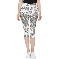 Drawing Clip Art Hand Painted Abstract Creative Space Squid Radio Inside Out Lightweight Velour Capri Leggings  by Salman4z