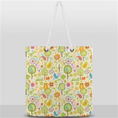 Nature Doodle Art Trees Birds Owl Children Pattern Multi Colored Full Print Rope Handle Tote (large) by Salman4z