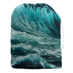Tsunami Waves Ocean Sea Nautical Nature Water Blue Black Drawstring Pouch (3xl) by Jancukart