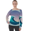 Tsunami Tidal Wave Wave Minimalist Ocean Sea 4 Off Shoulder Long Sleeve Velour Top View1