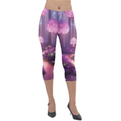 Trees Forest Landscape Nature Neon Lightweight Velour Capri Leggings  by Uceng