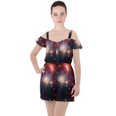 Astrology Astronomical Cluster Galaxy Nebula Ruffle Cut Out Chiffon Playsuit by danenraven