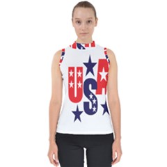 Usa Stars Fourth Of July Symbol America Usa Stars Mock Neck Shell Top