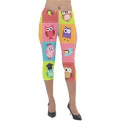 Owls Pattern Abstract Art Vector Cartoon Lightweight Velour Capri Leggings  by Salman4z
