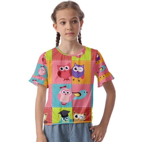 Owls Pattern Abstract Art Vector Cartoon Kids  Cuff Sleeve Scrunch Bottom Tee by Salman4z