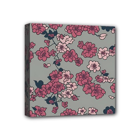 Traditional Cherry Blossom On A Gray Background Mini Canvas 4  X 4  (stretched) by Kiyoshi88