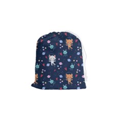 Cute Astronaut Cat With Star Galaxy Elements Seamless Pattern Drawstring Pouch (small) by Salman4z