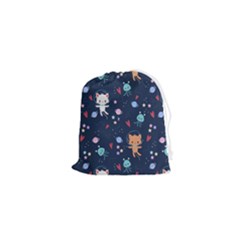 Cute Astronaut Cat With Star Galaxy Elements Seamless Pattern Drawstring Pouch (xs) by Salman4z