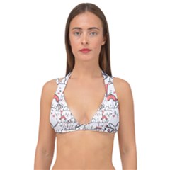 Cute Cat Chef Cooking Seamless Pattern Cartoon Double Strap Halter Bikini Top by Salman4z