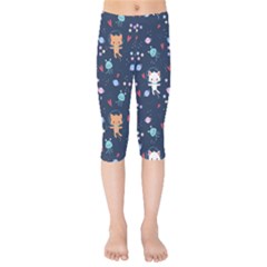 Cute-astronaut-cat-with-star-galaxy-elements-seamless-pattern Kids  Capri Leggings  by Salman4z