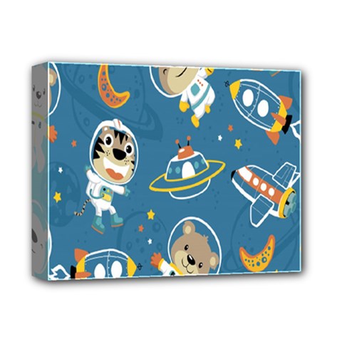 Seamless-pattern-funny-astronaut-outer-space-transportation Deluxe Canvas 14  X 11  (stretched) by Salman4z