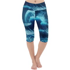 Moonlight High Tide Storm Tsunami Waves Ocean Sea Lightweight Velour Cropped Yoga Leggings