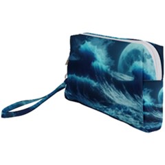 Moonlight High Tide Storm Tsunami Waves Ocean Sea Wristlet Pouch Bag (small) by Ravend