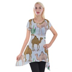 Camels-cactus-desert-pattern Short Sleeve Side Drop Tunic by Salman4z