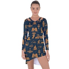 Dark-seamless-pattern-symbols-landmarks-signs-egypt Asymmetric Cut-out Shift Dress by Salman4z
