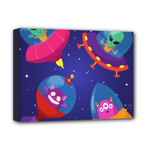 Cartoon-funny-aliens-with-ufo-duck-starry-sky-set Deluxe Canvas 16  X 12  (stretched)  by Salman4z