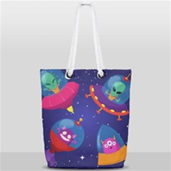 Cartoon-funny-aliens-with-ufo-duck-starry-sky-set Full Print Rope Handle Tote (small) by Salman4z