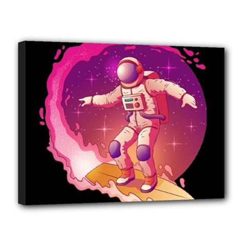 Astronaut-spacesuit-standing-surfboard-surfing-milky-way-stars Canvas 16  X 12  (stretched) by Salman4z