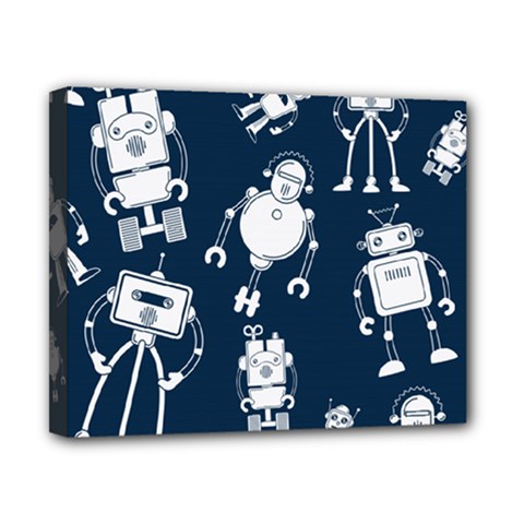 White-robot-blue-seamless-pattern Canvas 10  X 8  (stretched) by Salman4z