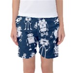 White-robot-blue-seamless-pattern Women s Basketball Shorts