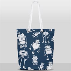 White-robot-blue-seamless-pattern Full Print Rope Handle Tote (small)