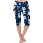 White-robot-blue-seamless-pattern Lightweight Velour Cropped Yoga Leggings