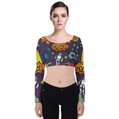 Vector-flat-space-design-background-with-text -- Velvet Long Sleeve Crop Top by Salman4z